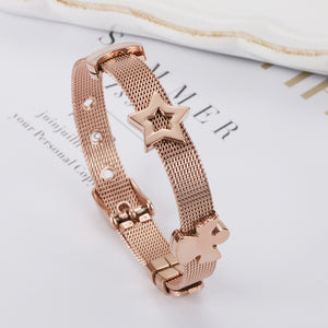 Fashion and Elegant Plated Rose Gold Star Moon Angel Mesh Strap 316L Stainless Steel Bracelet