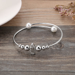 Fashion Simple Christian Round Bead 316L Stainless Steel Bangle with Imitation Pearl