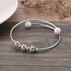 Fashion and Simple Geometric Round Beads Cubic Zirconia 316L Stainless Steel Bangle with Imitation Pearls