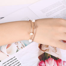 Load image into Gallery viewer, Fashion Simple Plated Rose Gold Couple Cartoon Character Imitation Pearl 316L Stainless Steel Bangle
