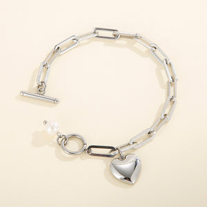 Fashion and Simple Heart-shaped 316L Stainless Steel Bracelet with Imitation Pearls
