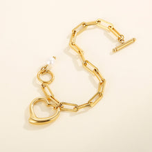 Load image into Gallery viewer, Simple and Romantic Plated Gold Hollow Heart-shaped 316L Stainless Steel Bracelet with Imitation Pearls