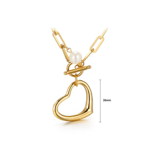 Simple and Fashion Plated Gold Heart-shaped 316L Stainless Steel Pendant with Imitation Pearls and Necklace