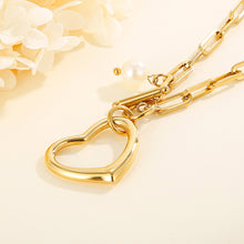 Load image into Gallery viewer, Simple and Fashion Plated Gold Heart-shaped 316L Stainless Steel Pendant with Imitation Pearls and Necklace
