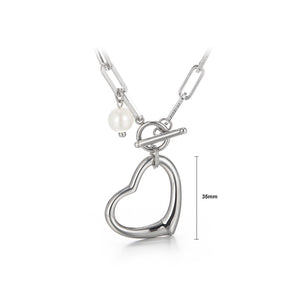 Simple and Fashion Heart-shaped 316L Stainless Steel Pendant with Imitation Pearls and Necklace