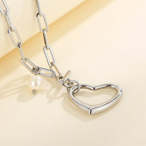 Simple and Fashion Heart-shaped 316L Stainless Steel Pendant with Imitation Pearls and Necklace
