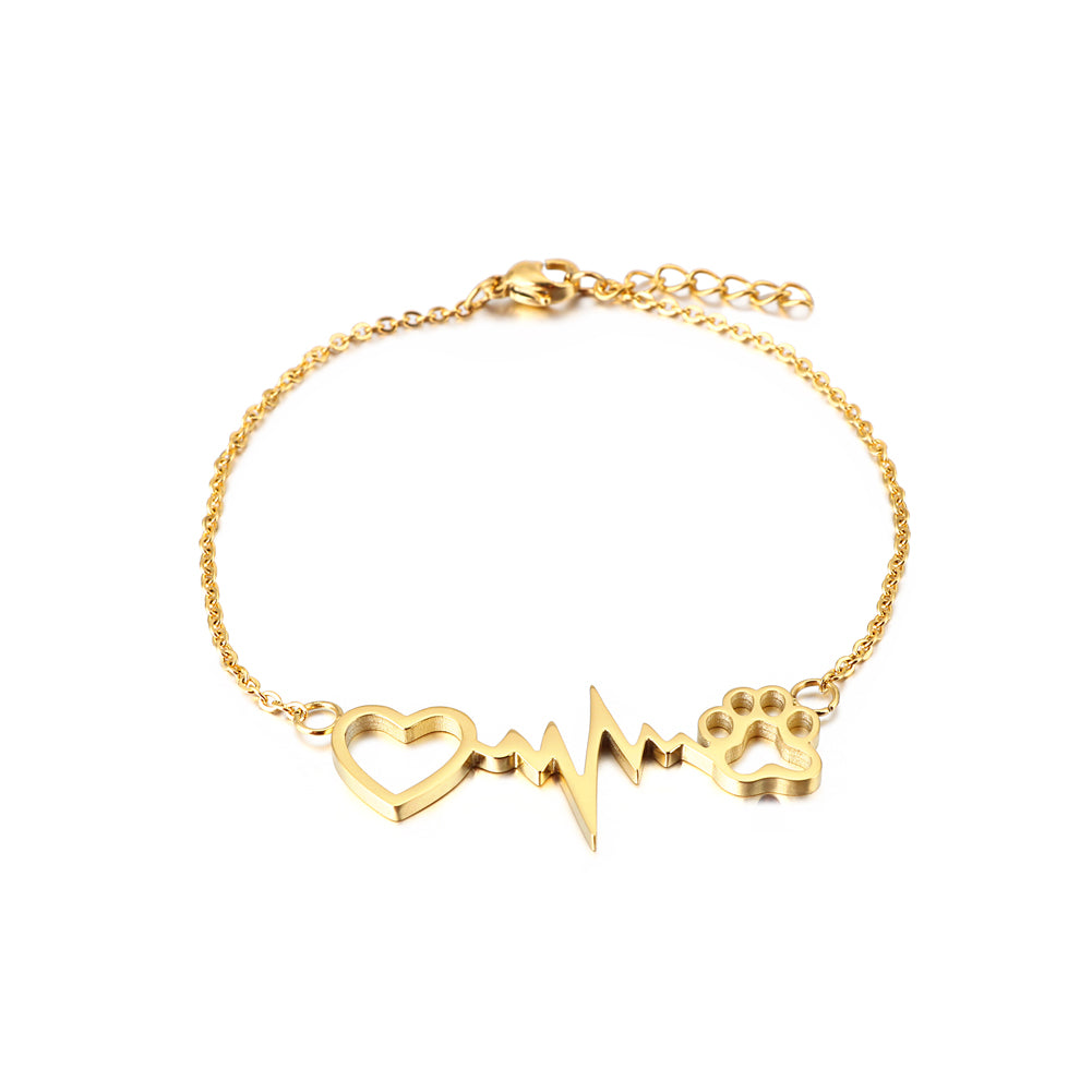 Simple and Cute Plated Gold Heart-shaped Cat Claw 316L Stainless Steel Bracelet