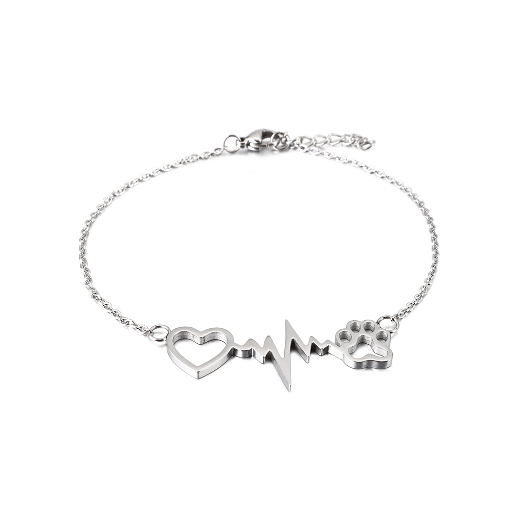Simple and Cute Heart-shaped Cat Claw 316L Stainless Steel Bracelet