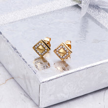 Load image into Gallery viewer, Simple and Fashion Plated Gold Geometric Square 316L Stainless Steel Stud Earrings with Cubic Zirconia