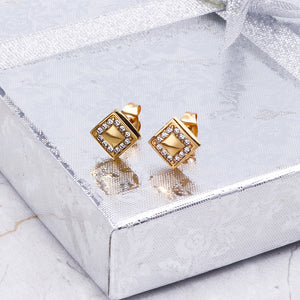 Simple and Fashion Plated Gold Geometric Square 316L Stainless Steel Stud Earrings with Cubic Zirconia
