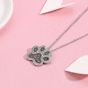 Fashion and Lovely Cat's Paw Footprint 316L Stainless Steel Pendant with Cubic Zirconia and Necklace