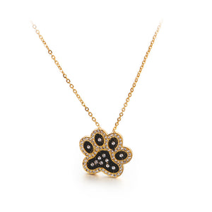 Fashion and Lovely Plated Gold Cat's Paw Footprint 316L Stainless Steel Pendant with Cubic Zirconia and Necklace