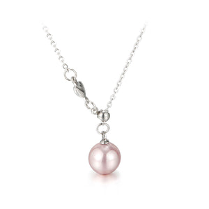 Simple and Elegant Geometric Round Pink Imitation Pearl Pendant with 316L Stainless Steel Necklace
