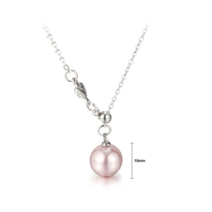 Simple and Elegant Geometric Round Pink Imitation Pearl Pendant with 316L Stainless Steel Necklace