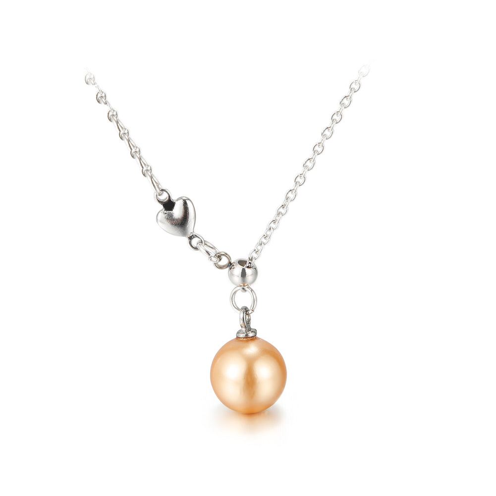 Simple and Elegant Geometric Round Yellow Imitation Pearl Pendant with 316L Stainless Steel Necklace