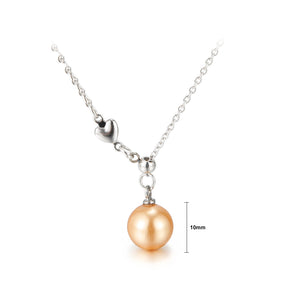 Simple and Elegant Geometric Round Yellow Imitation Pearl Pendant with 316L Stainless Steel Necklace