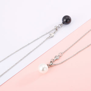 Simple and Elegant Geometric Round White Imitation Pearl Pendant with 316L Stainless Steel Necklace