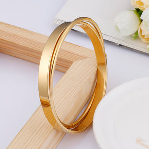 Fashion Simple Plated Gold Geometric Double Round 316L Stainless Steel Bangle