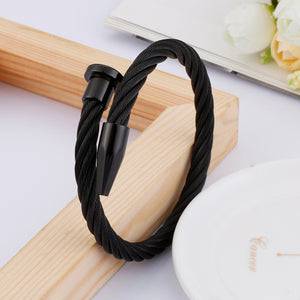 Fashion Personality Plated Black Geometric Round 316L Stainless Steel Bangle