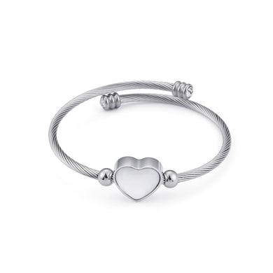 Simple and Fashion Heart-shaped Shell 316L Stainless Steel Bangle with Cubic Zirconia