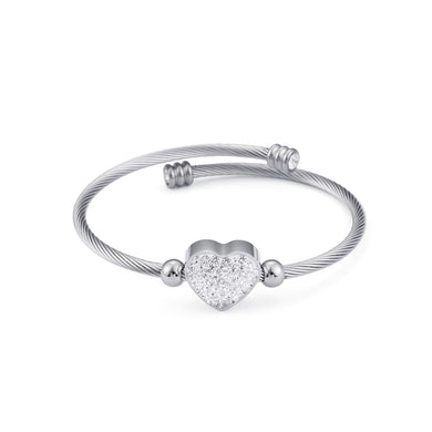 Fashion Bright Heart Shaped 316L Stainless Steel Bangle with Cubic Zirconia