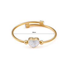 Load image into Gallery viewer, Fashion Bright Plated Gold Heart-shaped 316L Stainless Steel Bangle with Cubic Zirconia