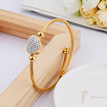 Load image into Gallery viewer, Fashion Bright Plated Gold Heart-shaped 316L Stainless Steel Bangle with Cubic Zirconia