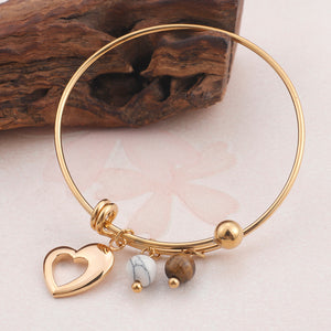 Fashion Simple Plated Gold Heart-shaped Round Bead 316L Stainless Steel Bangle