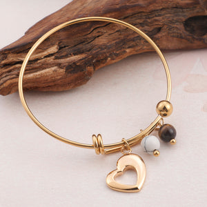 Fashion Simple Plated Gold Heart-shaped Round Bead 316L Stainless Steel Bangle
