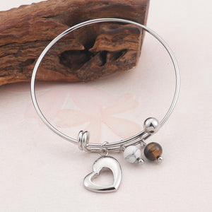Fashion Simple Heart-shaped Round Bead 316L Stainless Steel Bangle