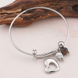 Fashion Simple Heart-shaped Round Bead 316L Stainless Steel Bangle