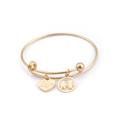 Simple and Romantic Plated Gold Heart-shaped Couple Cartoon 316L Stainless Steel Bangle