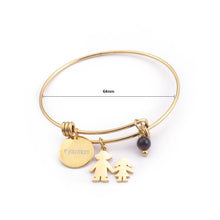 Load image into Gallery viewer, Simple and Fashion Plated Gold Geometric Round Mother and Daughter Cartoon Characters 316L Stainless Steel Bangle