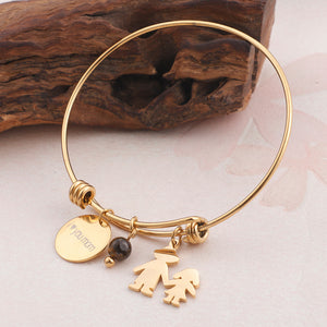 Simple and Fashion Plated Gold Geometric Round Mother and Daughter Cartoon Characters 316L Stainless Steel Bangle