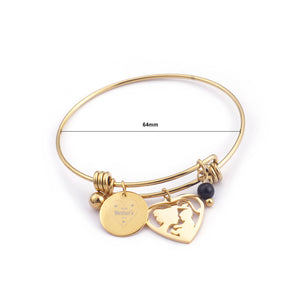 Fashion and Elegant Plated Gold Geometric Heart-shaped Mother and Child Cartoon Character 316L Stainless Steel Bangle
