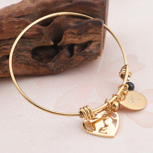 Fashion and Elegant Plated Gold Geometric Heart-shaped Mother and Child Cartoon Character 316L Stainless Steel Bangle
