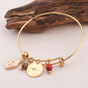 Simple and Romantic Plated Gold Geometric Round Love Heart 316L Stainless Steel Bangle