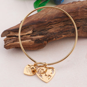 Simple and Elegant Plated Gold Heart-shaped Mother and Child Cartoon Character 316L Stainless Steel Bangle
