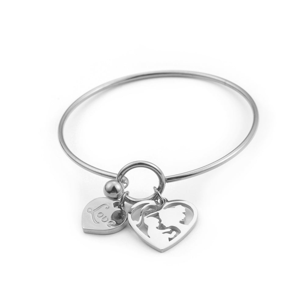 Simple and Elegant Heart-shaped Mother and Child Cartoon Character 316L Stainless Steel Bangle