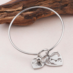 Simple and Elegant Heart-shaped Mother and Child Cartoon Character 316L Stainless Steel Bangle