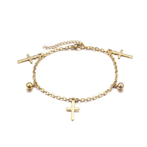 Simple and Classic Plated Gold Cross 316L Stainless Steel Anklet