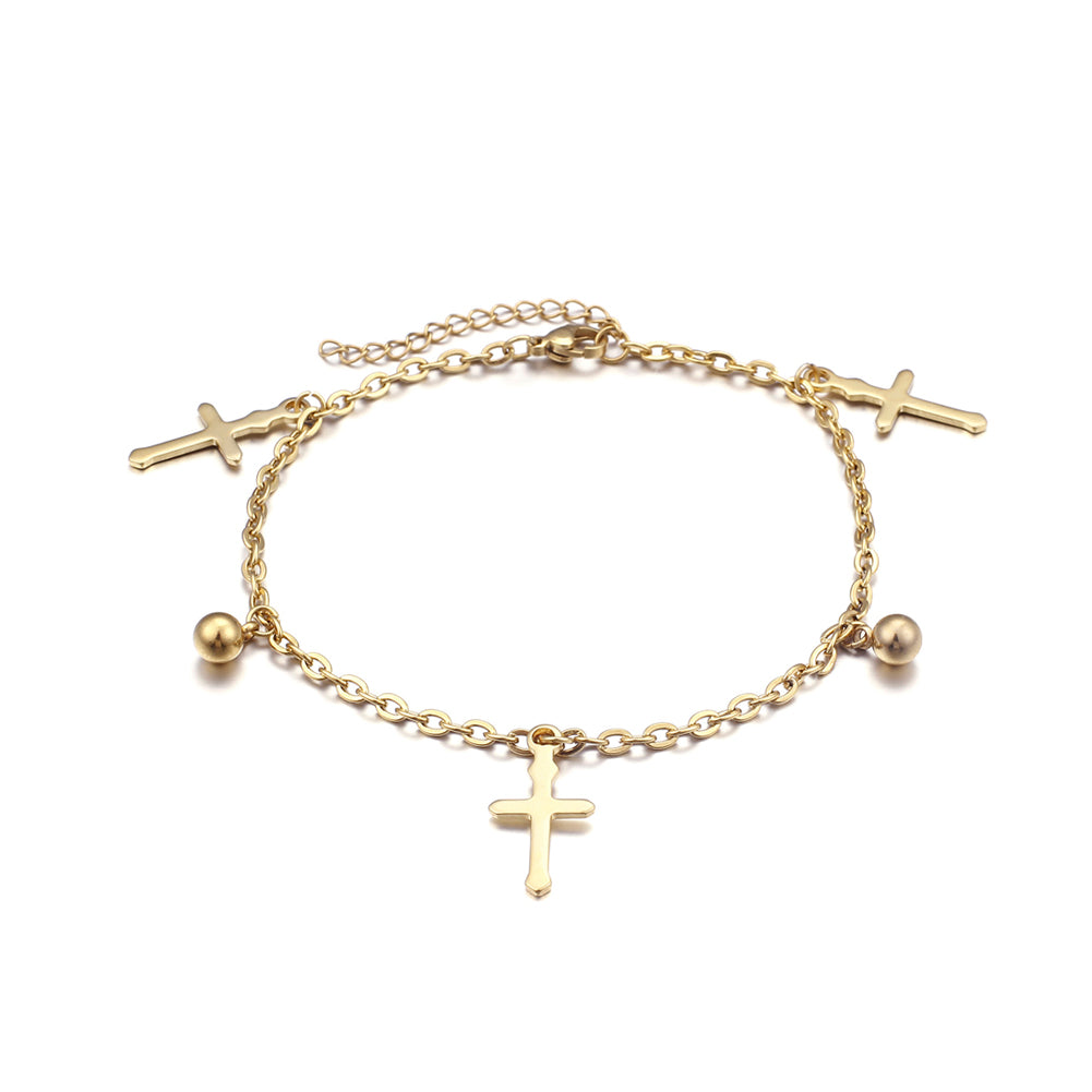 Simple and Classic Plated Gold Cross 316L Stainless Steel Anklet