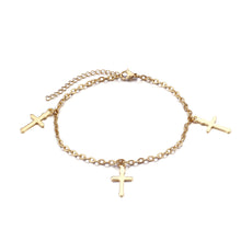 Load image into Gallery viewer, Simple and Fashion Plated Gold Cross 316L Stainless Steel Anklet