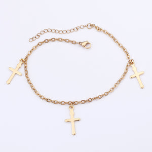 Simple and Fashion Plated Gold Cross 316L Stainless Steel Anklet