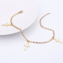 Load image into Gallery viewer, Simple and Fashion Plated Gold Cross 316L Stainless Steel Anklet