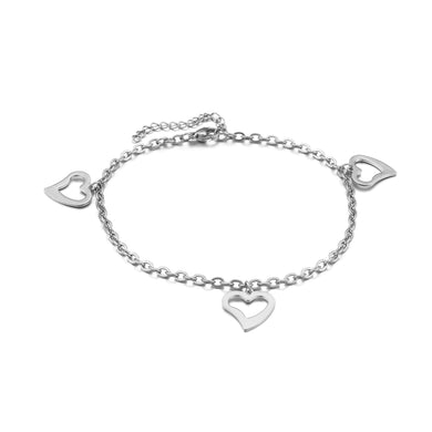 Fashion and Simple Heart-shaped 316L Stainless Steel Anklet