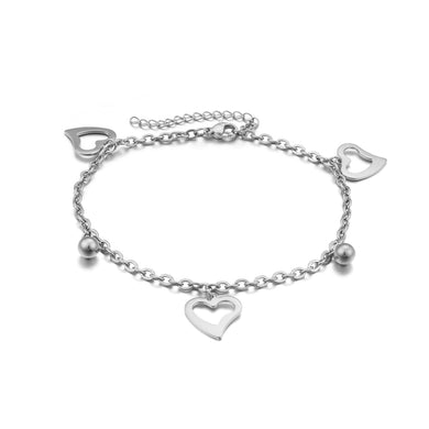 Simple and Romantic Heart-shaped Round Bead 316L Stainless Steel Anklet
