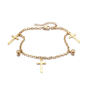 Fashion Simple Plated Gold Cross Ball 316L Stainless Steel Anklet