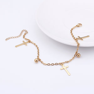 Fashion Simple Plated Gold Cross Ball 316L Stainless Steel Anklet