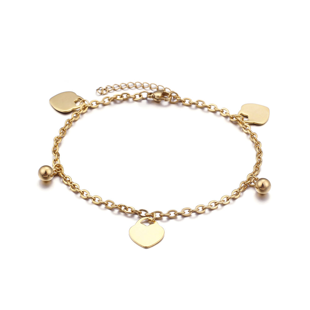 Fashion and Simple Plated Gold Heart-shaped Round Bead 316L Stainless Steel Anklet